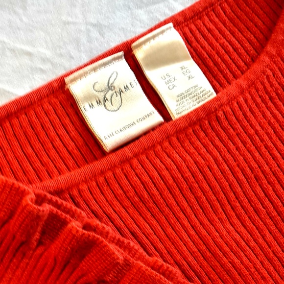 Red Sweater Vintage Cotton Knit Ruffle Edge Trim - Picture 5 of 8